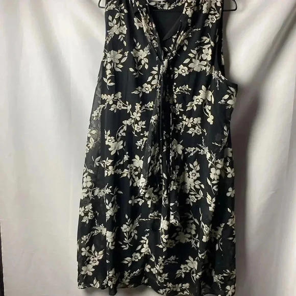 LANE BRYANT WO SIZE 20  SHEER OVERLAY LINED DRESS FLORAL DESIGN BACK TIE CLEAN - Picture 7 of 14